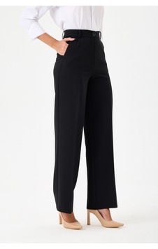 Velnara Moda Siyah Boru Paça Cepli Yüksek Bel Dokuma Kumaş Kadın Pantolon Siyah - 918013923 Siyah
