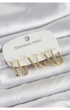 316l Çelik Gold Renk 6'lı Set Geometrik Model Kadın Küpe Çok Renkli 316l Çelik Gold Renk 6'lı Set Geometrik Model Kadın Küpe Çok Renkli