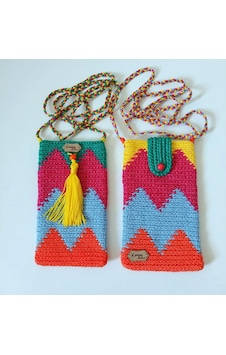 Kemzey Handmade Wayuu Telefon Çantası, El Yapımı Örgü Telefon Çantası Yeşil - Fuşya Kemzey Handmade Wayuu Telefon Çantası, El Yapımı Örgü Telefon Çantası Yeşil - Fuşya