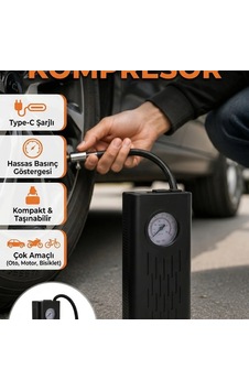 Type-c Şarjlı 80w Elektrikli Kompresör Oto, Motosiklet Ve Bisiklet Lastik Pompası Type-c Şarjlı 80w Elektrikli Kompresör Oto, Motosiklet Ve Bisiklet Lastik Pompası