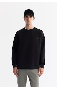Avva Erkek Siyah Bisiklet Yaka Elastan Oversize Fit Sweatshirt A42y1248