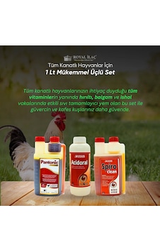 Royal Kanatlı Hayvanlar İçin 1 Lt Mükemmel Üçlü Set Acidoral+spiro Clean+pantonic Royal Kanatlı Hayvanlar İçin 1 Lt Mükemmel Üçlü Set Acidoral+spiro Clean+pantonic