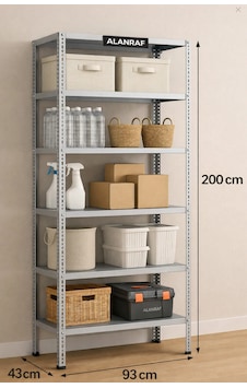 Alan Raf Alanraf 6 Katlı 43x93x200 Cm Galvaniz Çelik Raf - Depo, Arşiv, Kiler, Dosya, Market Rafı , Çelik Dolap Gri