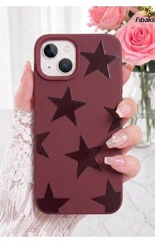 Fibaks iPhone 13/14/15 Uyumlu Kılıf Bordo Yıldız Star Desenli Silikon Darbe Emici Klasik Silikon Kapak Fibaks iPhone 13/14/15 Uyumlu Kılıf Bordo Yıldız Star Desenli Silikon Darbe Emici Klasik Silikon Kapak
