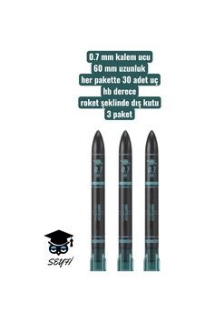 0.7 Mm Kalem Ucu 60 Mm Uzunluk Her Pakette 30 Adet Uç Hb Derece Roket Şeklinde Dış Kutu 3 Paket Çok Renkli 0.7 Mm Kalem Ucu 60 Mm Uzunluk Her Pakette 30 Adet Uç Hb Derece Roket Şeklinde Dış Kutu 3 Paket Çok Renkli
