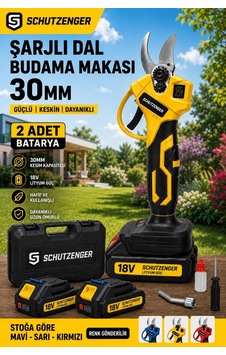 Schutzenger RM7012 Çift Batarya Şarjlı Dal Kesme Budama Makası 30MM Paslanmaz Teleskop Kol Oyumlu Sarı Pro Schutzenger RM7012 Çift Batarya Şarjlı Dal Kesme Budama Makası 30MM Paslanmaz Teleskop Kol Oyumlu Sarı Pro