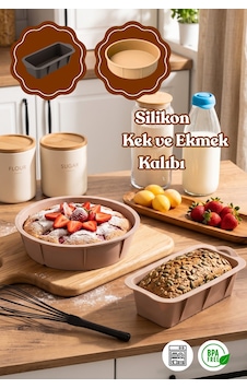 Porsima 2li Silikon Ekmek Kalıbı Kek Kalıbı Seti Krem Porsima 2li Silikon Ekmek Kalıbı Kek Kalıbı Seti Krem