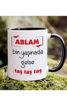 Bk Gift Ablam Bin Yaşınada Gelse Taş Tasarımlı Siyah Kupa Bardak, Doğum Günü Hediye Kobitmeyencom34928 Bk Gift Renkli