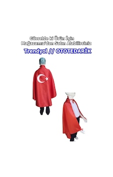 Ototedarik Bayrak Pelerin Gösteri Kostümü 4-16 Yaş Kırmızı