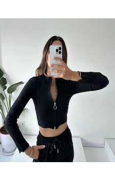 River Island River İsland Kadın Kaşkorse Kumaş Fermuarlı Crop Bluz River Island River İsland Kadın Kaşkorse Kumaş Fermuarlı Crop Bluz
