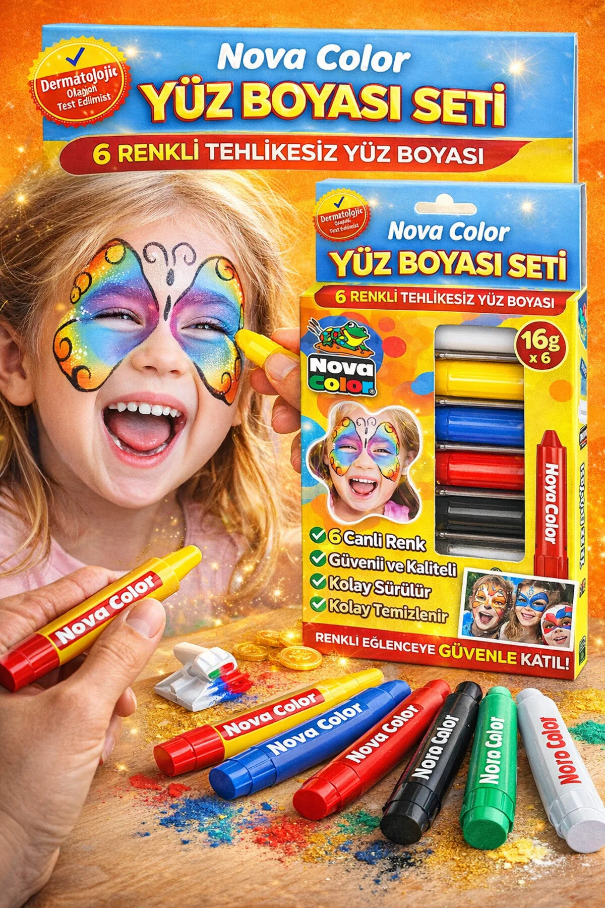 Yüz Boyası Seti 6 Renk Çocuklar İçin Güvenli Ve Kolay Temizlenen Çok Renkli Yüz Boyası Seti 6 Renk Çocuklar İçin Güvenli Ve Kolay Temizlenen Çok Renkli