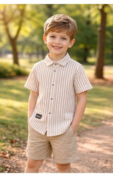 Erdem Kıds Erkek Çocuk Kısa Kol Çizgili Waffle Gömlek Bej Çizgili Bej Çizgili Erdem Kıds Erkek Çocuk Kısa Kol Çizgili Waffle Gömlek Bej Çizgili Bej Çizgili