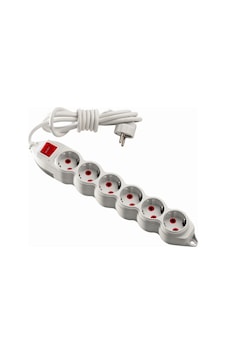 Mono Orion 6'lı Anahtarlı Topraklı Grup Priz 2 Metre (3x1) Beyaz Mono Orion 6'lı Anahtarlı Topraklı Grup Priz 2 Metre (3x1) Beyaz