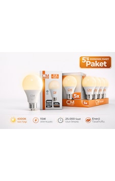 Cm 15w 4000k Gün Işığı Led Ampul 5 Li Paket E27 Duy Tasarruflu Cm 15w 4000k Gün Işığı Led Ampul 5 Li Paket E27 Duy Tasarruflu