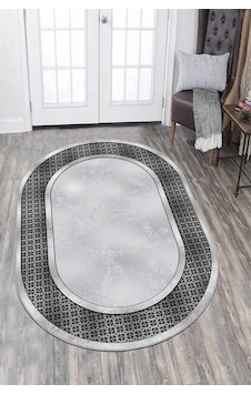 Gri Çerçeveli Kaymaz Tabanlı Yıkanan Oval Halı Ar735n11 Gri Çerçeveli Kaymaz Tabanlı Yıkanan Oval Halı Ar735n11