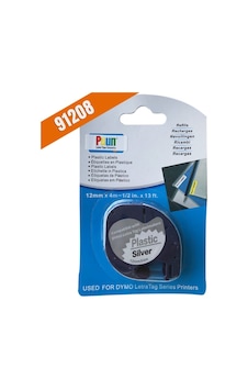 Puun Dymo Letratag 91208 Plastik Gümüş Etikete Siyah  12MM x 4m M