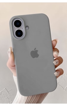 Iphone 16 Uyumlu Kılıf Logolu Lansman Soft Yumuşak Içi Kadife Silikon Kapak Gri
