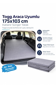Togg İle Uyumlu Araç İçi Sünger Yatak Katlanır Fermuarlı Yıkanabilir. 175x103x5 Cm Gri Renk Togg İle Uyumlu Araç İçi Sünger Yatak Katlanır Fermuarlı Yıkanabilir. 175x103x5 Cm Gri Renk