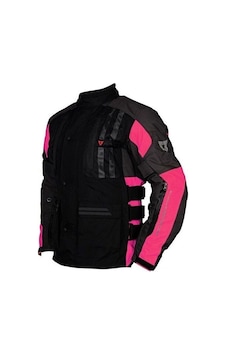 Venom Motosiklet Montu Kadın Tourex 4 Mevsim Ce Sertifikalı Long Touring Layd Motorcu Mont Siyah-pembe Çok Renkli