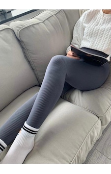 Ladymina Pijama Kadın Antrasit Ladymina Yüksek Bel Dikişsiz Fitilli Taytantrasitl/Xl Antrasit