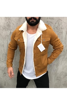 Kirli Denim Kürklü Kot Ceket Hardal Kirli Denim Kürklü Kot Ceket Hardal