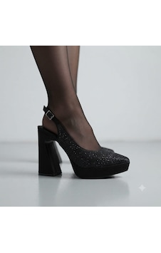 Cyln Milano 1280 Kadın Taşlı Platform Topuklu Ayakkabı 12 Cm Topuk Boyu Siyah