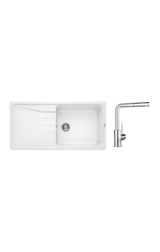 Blanco Sona Xl 6 S Granit Beyaz Evye, Mıla-s Krom Spiralli Armatür Set Blanco Sona Xl 6 S Granit Beyaz Evye, Mıla-s Krom Spiralli Armatür Set