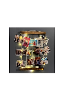 Ahşap Fotoğraf Çerçevesi Led Işıklı Ipli Mandallı Resim Askısı