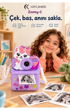 Kj/zm-001 Zoomy-c Kedi Figürlü Anında Baskılı Çocuk Fotoğraf Makinesi, Çift Kamera, 2,4 İnç Ekran, 1080p Video, 3+ Yaş Mor Kj/zm-001 Zoomy-c Kedi Figürlü Anında Baskılı Çocuk Fotoğraf Makinesi, Çift Kamera, 2,4 İnç Ekran, 1080p Video, 3+ Yaş Mor
