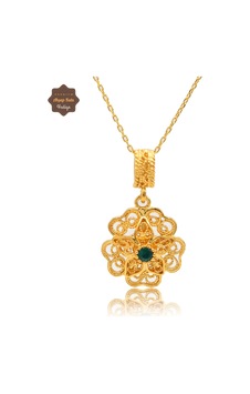 Zümrüt Taşlı Gül Model Gold Kaplama 925 Ayar Gümüş Telkari Kolye 201025489 Altın Zümrüt Taşlı Gül Model Gold Kaplama 925 Ayar Gümüş Telkari Kolye 201025489 Altın
