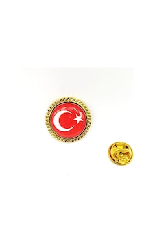 Yuvarlak Gold Renkli Türk Bayraklı Yaka Rozeti - 1 Adet Kırmızı Yuvarlak Gold Renkli Türk Bayraklı Yaka Rozeti - 1 Adet Kırmızı