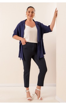 By Saygı Beli Lastikli En Boy Likralı Büyük Beden Pantolon Lacivert By Saygı Beli Lastikli En Boy Likralı Büyük Beden Pantolon Lacivert