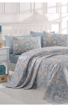 Enlora Home Baskılı Çift Kişilik Pike Takımı Tuval Mavi Enlora Home Baskılı Çift Kişilik Pike Takımı Tuval Mavi