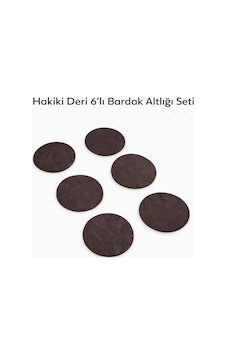 10 Cm Çap Kahverengi Hakiki Desenli Deri Bardak Altlığı 6 Lı Set Dekoratif Masa Koruyucu Diğer
