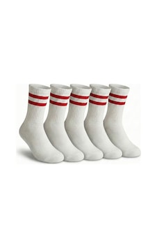 Lykos Kadın Kırmızı Çift Çizgili Soket Çorap 5'li Paket Beyaz Lykos Kadın Kırmızı Çift Çizgili Soket Çorap 5'li Paket Beyaz