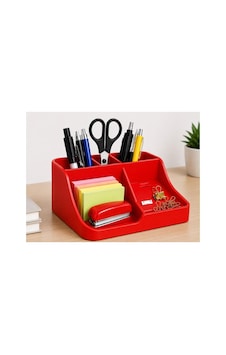 Masa Üstü Kalemlik Organizer 3d Baskı Şık Tasarım Çalışma Masası Organizer 17x13 Cm Kırmızı Kırmızı