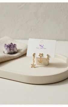 Pirinç Gold Renk Ay Ve Yıldız Gece Model Kadın Küpe Seti Çok Renkli Pirinç Gold Renk Ay Ve Yıldız Gece Model Kadın Küpe Seti Çok Renkli