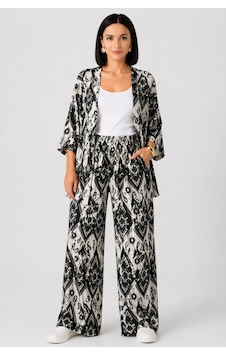 Trend Alisse Kadın Siyah Şal Desenli Bol Paça Palazzo Alt Üst Kimono Takım Trend Alisse Kadın Siyah Şal Desenli Bol Paça Palazzo Alt Üst Kimono Takım