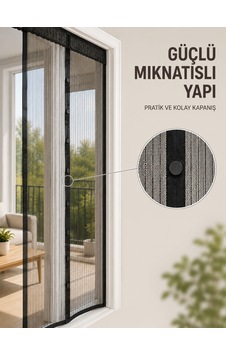 Otomatik Kapanan Mıknatıslı Sineklik Kapı Filesi Pratik Geçişli Siyah Model Diğer