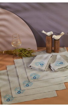 Mavi Pıtrak Nakışlı Kumaş Peçete 6'lı Set