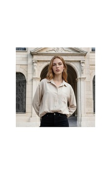 Feg Store %65 Pamuklu Premium Modal Kumaş Oversize Tek Cepli Düğmeli Kadın Gömlek Krem