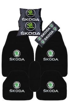 Skoda Araçlar İçin 5 Parça Oto Halı Paspas Dijital Baskılı Siyah Seyahat Boyun Yastık & Emniyet Kemer Kılıfı Skoda Araçlar İçin 5 Parça Oto Halı Paspas Dijital Baskılı Siyah Seyahat Boyun Yastık & Emniyet Kemer Kılıfı