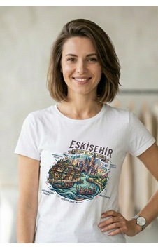 Baranışık Eskişehir Kültürel Miras Temalı Modern Baskılı Tişört Beyaz