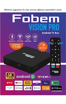 Fobem Vision Pro Tv Box 4+64gb Wifi Android 12 Ses Komutlu Akıllı Kumanda