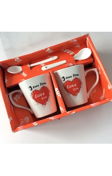 I Love You Temalı Espresso Fincanı 2'li Set Kaşıklı