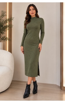 Gül&can Butik Haki Yeşili Desenli Triko Elbise Haki Gül&can Butik Haki Yeşili Desenli Triko Elbise Haki