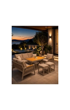 Garden Balkon Takımı, Cappuccino Bahçe Takımı 5+1 Masa 70x110 3lü Koltuk 70x180 Tekli Koltuk 70x70 2'li Koltuk 70x150 2 Adet Puf Cappicino