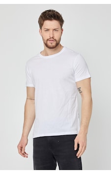 Mmetalic Erkek Siyah %100 Pamuk T- Shirt Regular Fit Rahat Kesim Bisiklet Yaka Basic Tişört Beyaz
