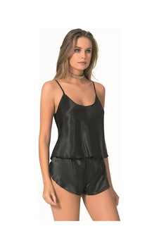 Veraura Lifestyle Kadın Şık Tasarım Yumuşak Dokulu Siyah Saten Babydoll Şort Takımı Veraura Lifestyle Kadın Şık Tasarım Yumuşak Dokulu Siyah Saten Babydoll Şort Takımı