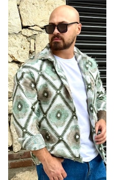 Serseri Jeans Erkek Etnik Desen Gömlek Yeşil